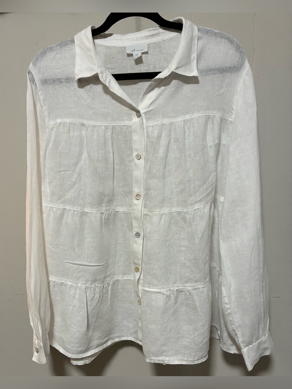 J.Jill Love Linen Women’s Large White 100% Linen Tiered Button Front Blouse